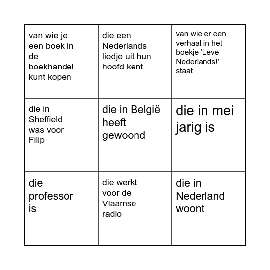 Zoek iemand .... Bingo Card