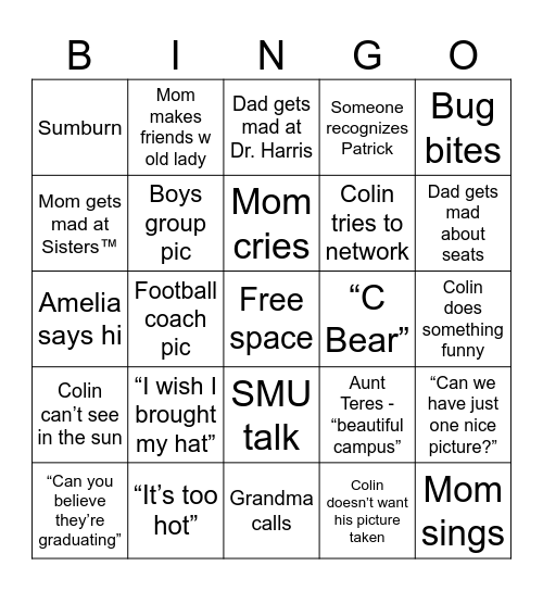 Graduation Bingo Card