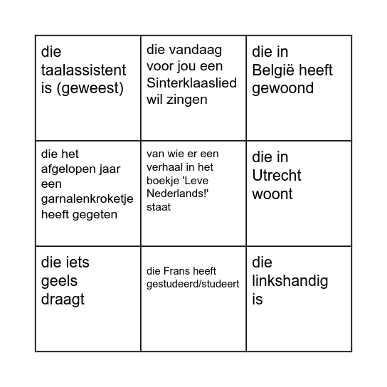 Zoek iemand ..... Bingo Card