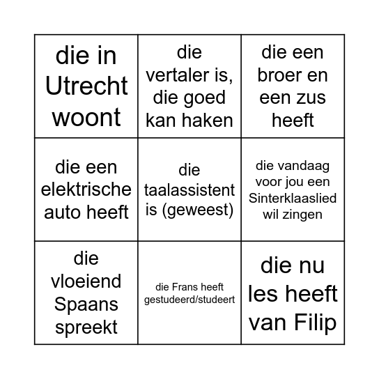 Zoek iemand ...... Bingo Card