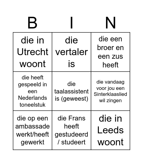 Zoek iemand ...... Bingo Card