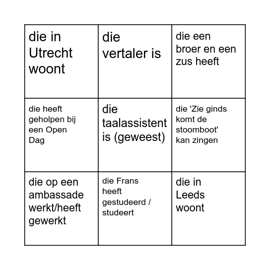 Zoek iemand ...... Bingo Card