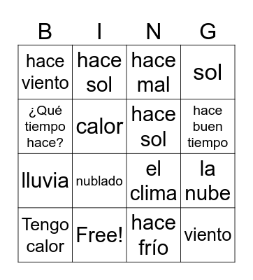 El clima Bingo Card