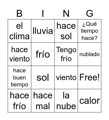 El clima Bingo Card