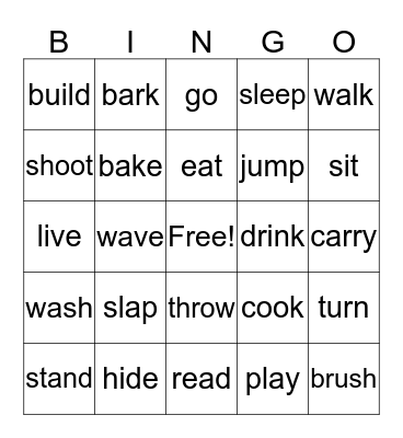 verb Bingo Card