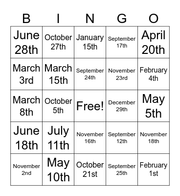 Birthday Bingo Card