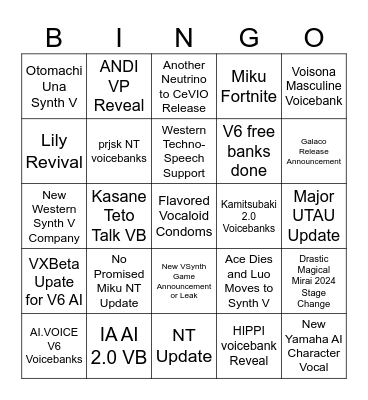 2024 Vocaloid Bingo Board Bingo Card