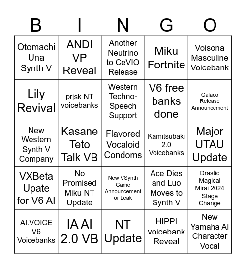 2024 Vocaloid Bingo Board Bingo Card