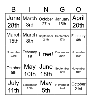 Birthday Bingo Card