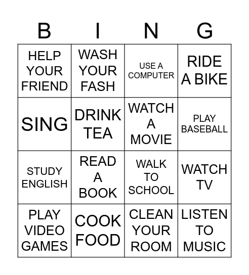 ACTIVITES Bingo Card