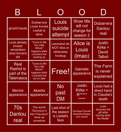 Jo's IWTV Predictions Bingo Card