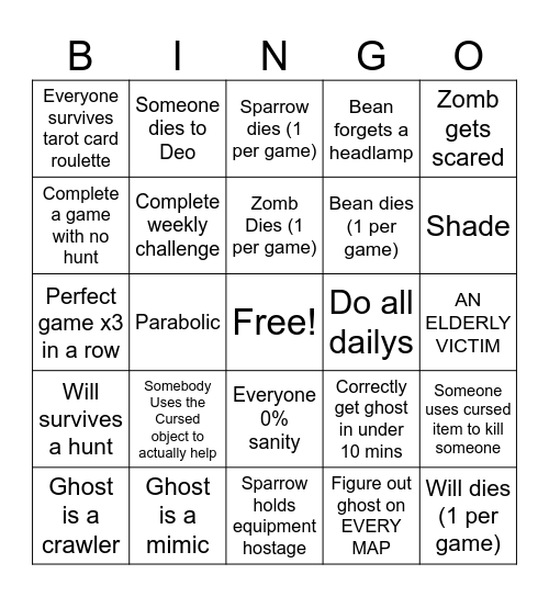 Phasmo Bingo!! Bingo Card