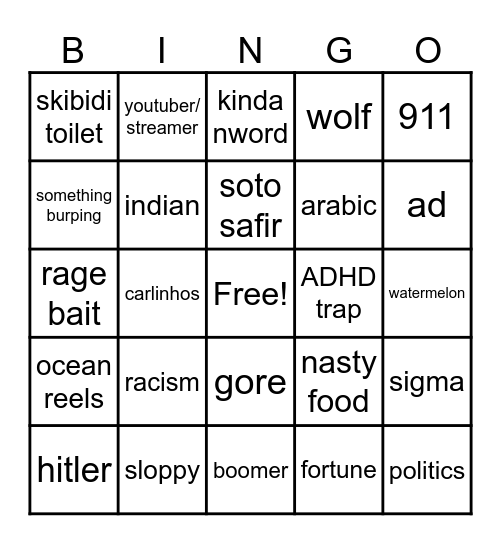 Instagram reel bingo Card