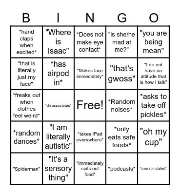 Lea's Tism Bingo Card