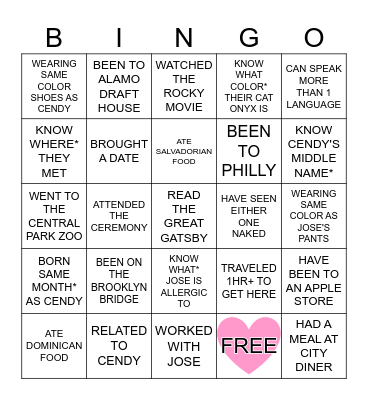 Cendy & Jose Bingo Card