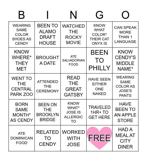 Cendy & Jose Bingo Card