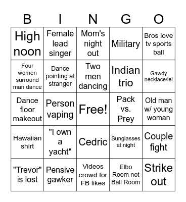 Elbo Room Bingo Card