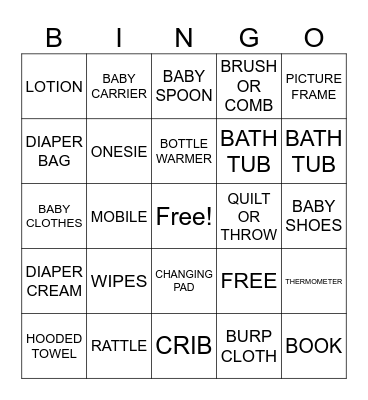 baby bingo Card