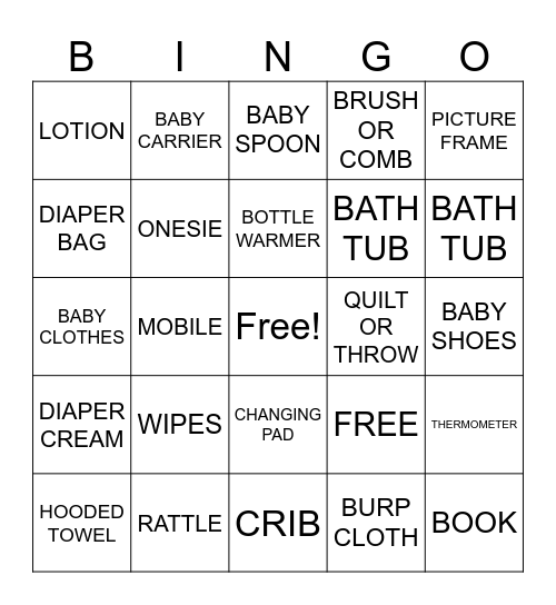 baby bingo Card