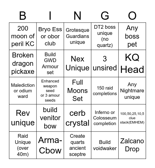 OSRS Bingo Card