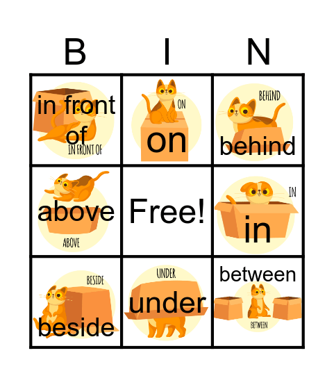 Preposition Words Bingo Card
