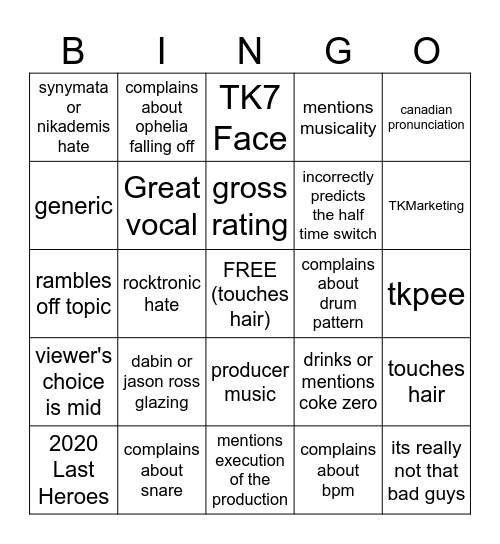 TKBingo Card