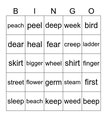 Vowel Digraphs Bingo Card