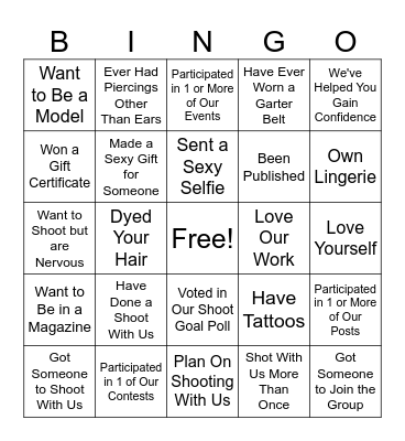 Sensual Side Photography Bingo Card