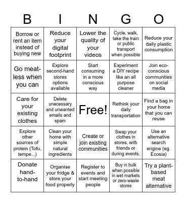 10 Steps to Kickstart your Green Journey Bingo Card
