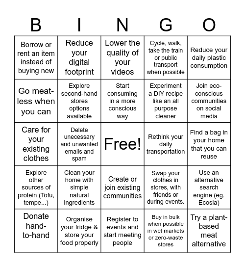 10 Steps to Kickstart your Green Journey Bingo Card