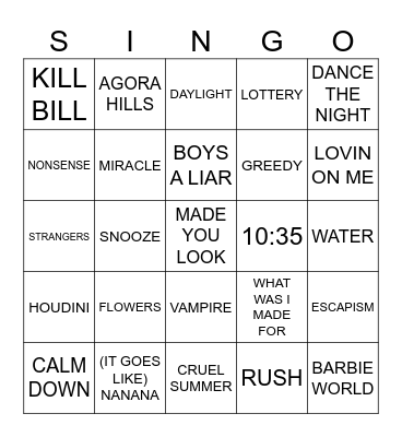 929 POP HITS 2023 Bingo Card