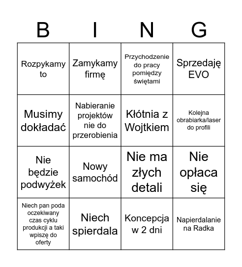 Robert Sprinter Sp. z ł.o. Bingo Card