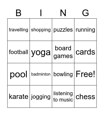 Free Time Bingo Card