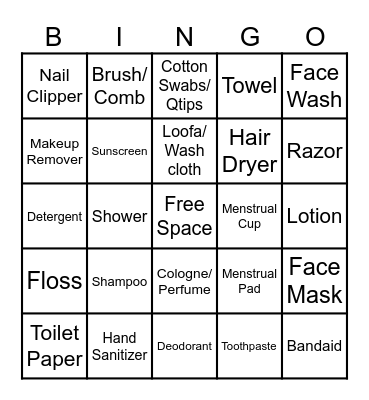 Self Hygiene Bingo Card