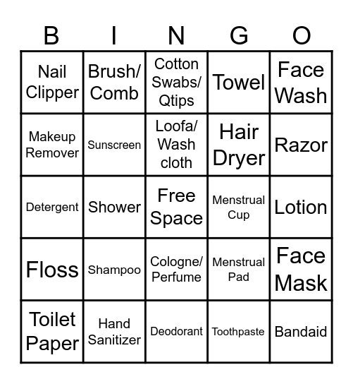 Self Hygiene Bingo Card