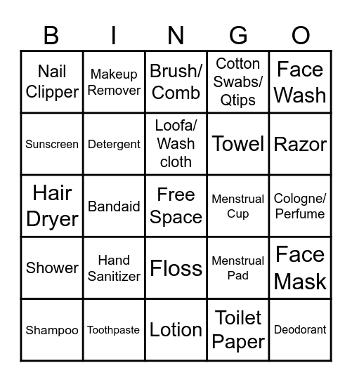 Self Hygiene Bingo Card