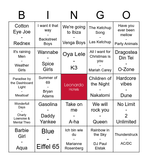 Musical Bingo Card