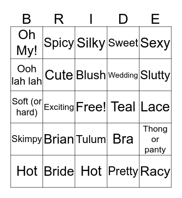 Lingerie Shower Bingo Card