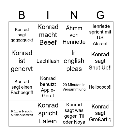 Englisch Bingo Card