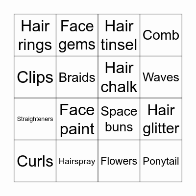 Festival Hair Bingo Card