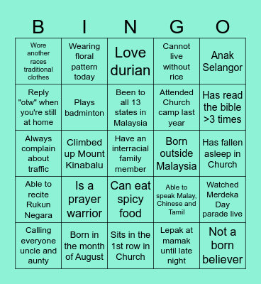Malaysian Bingo Card