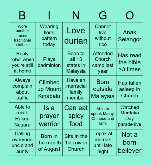 Malaysian Bingo Card
