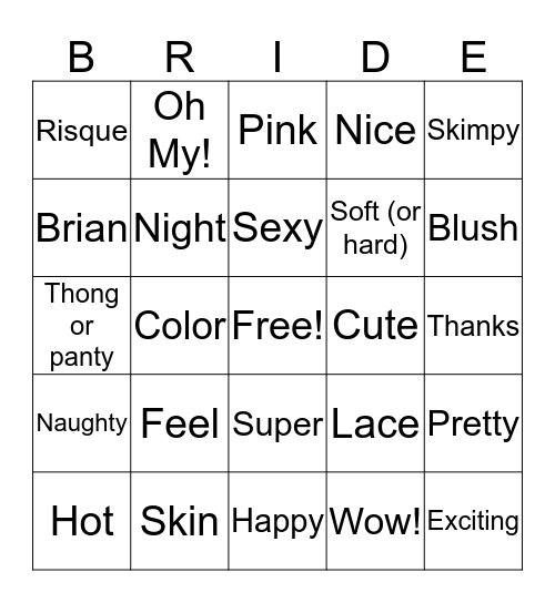 Lingerie Shower Bingo Card