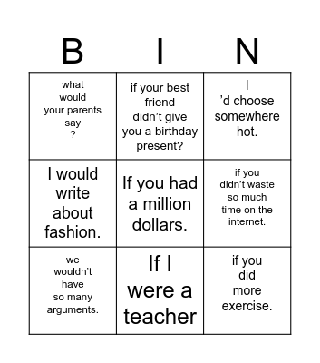 Second Conditional Bingo Card