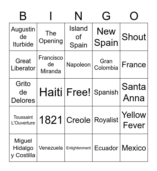 6th Grade Bingo Card