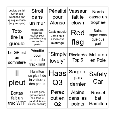 Monaco 2024 Bingo Card