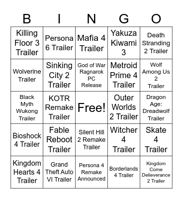 Summer Game Fest 2024 Bingo Card