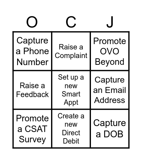 OCJ Bingo Card