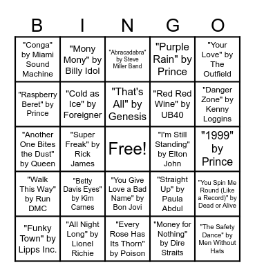 80's Music Bingo Round #2 Bingo Card