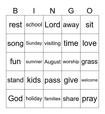 Summer Sunday Spotter Sheet Bingo Card